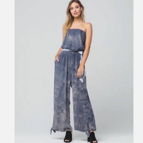 Free People Pants - Free‎ People Just Float Strapless Tie Dye Gray Jumpsuit Womens Size Medium